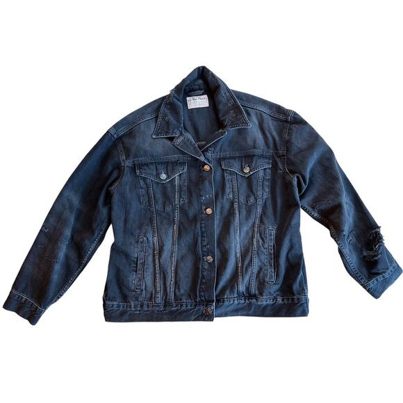 We The Free Jolene Trucker Distressed Denim Jacket Size L Black Goth Streetwear - Picture 2 of 12